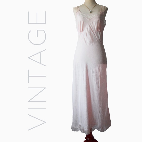 Antique 1950s Nightgown – Elegant Silky Bias Cut in Delicate Pink - Small - Picture 1 of 6
